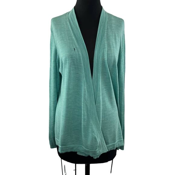 Eileen Fisher Green Cardigan Sweater Wool Open Front Long Sleeve Regular Fit XL - Picture 1 of 10